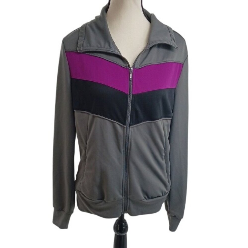 Lady Foot Locker Jacket Retro Gray Purple Full Zip Athletic Womens Size L